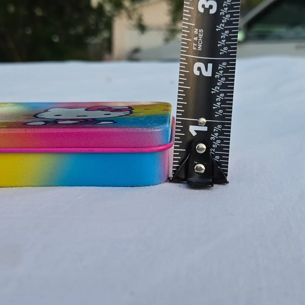 90s Sanrio Hello Kitty Pencil Box Metal Tin Pastel Rainbow Stars Japan
